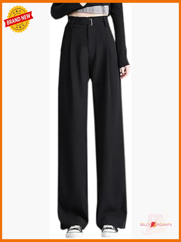 Business Casual Wide Leg Trousers, Work Pants, Straight Leg, Polyester, Mid Rise